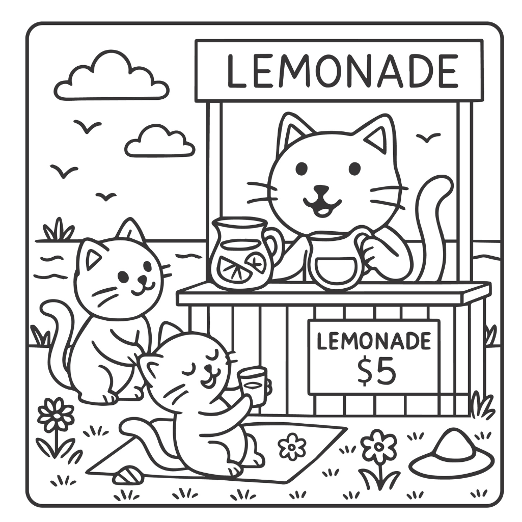 Summer Sun Cat Fun : Bold & Easy Coloring Book