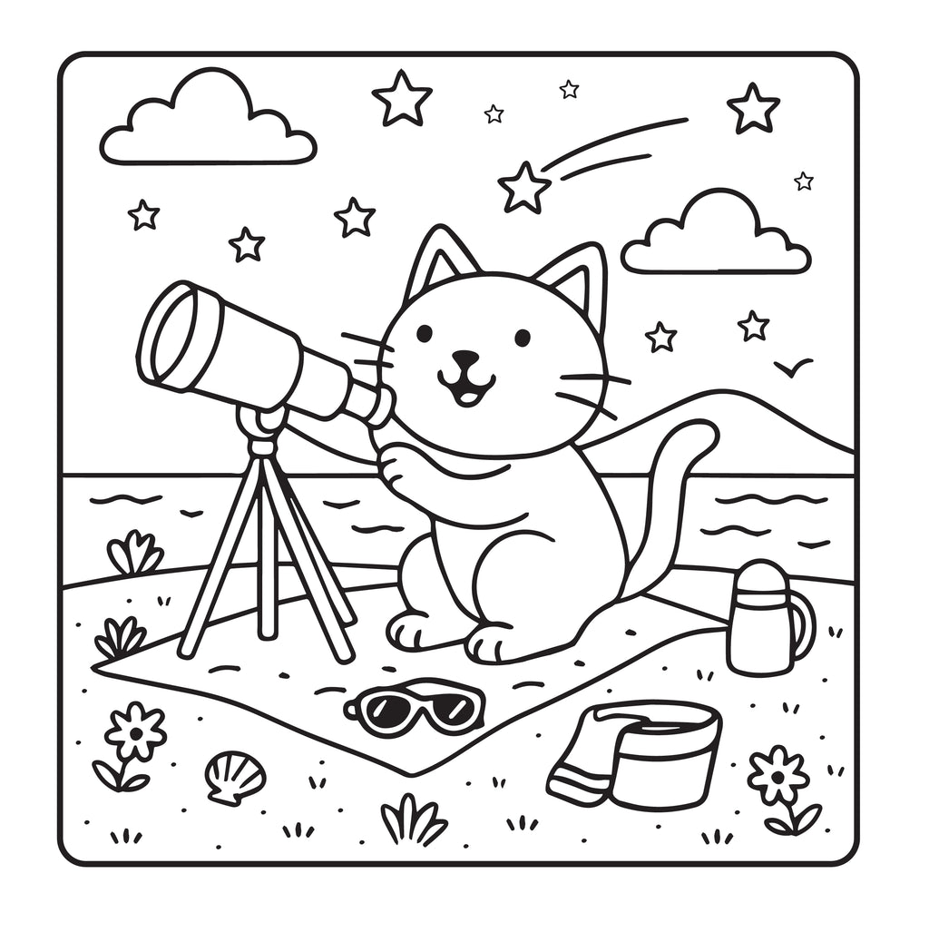 Summer Sun Cat Fun : Bold & Easy Coloring Book