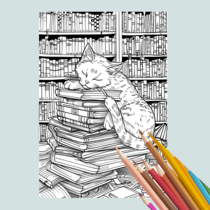 Cats in Libraries Coloring Book