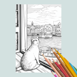 Cat Coloring Book. Cats in Windows With a View